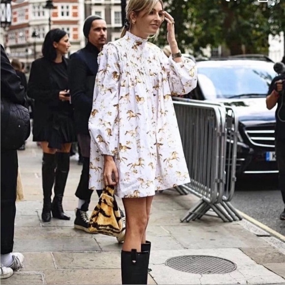 New with Tags GANNI White Horse Print Cotton Mini Dress - Picture 7 of 16